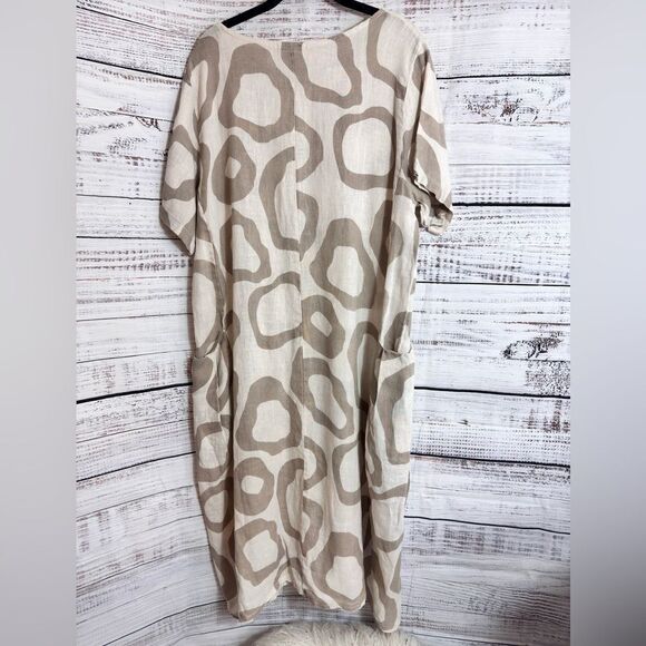 Klasiks Dress Womens Sz Medium Italian Linen Oversized Overlay Brown Lagenlook - Picture 5 of 11